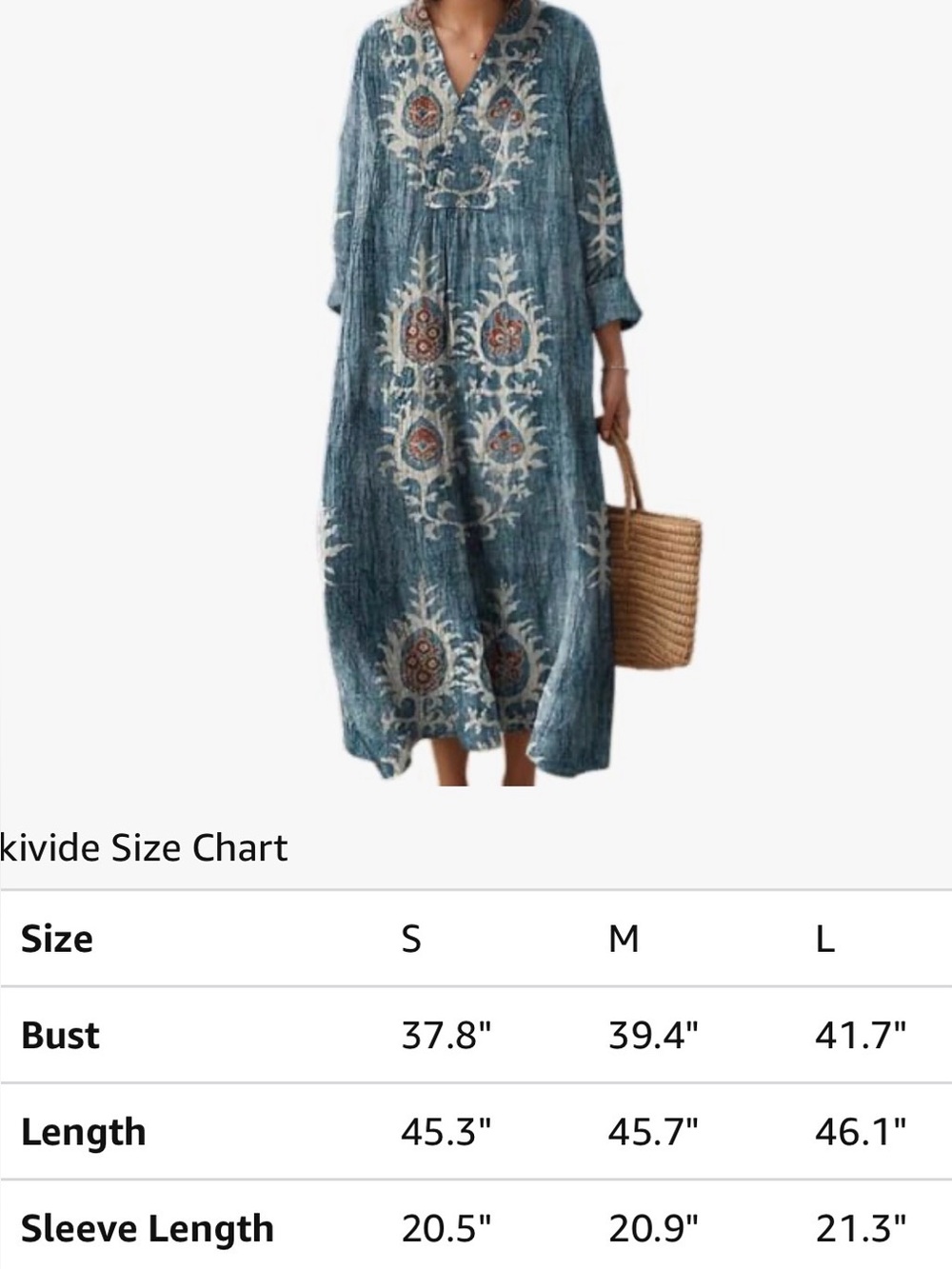 Women's Summer Boho Smocked Long Sleeve Maxi Dress Cute Floral Casual Loose - Picture 2 of 5
